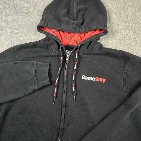 GameStop Full Zip Hoodie Mens XL Black Rocket Logo Graphic Gamer Sweatshirt